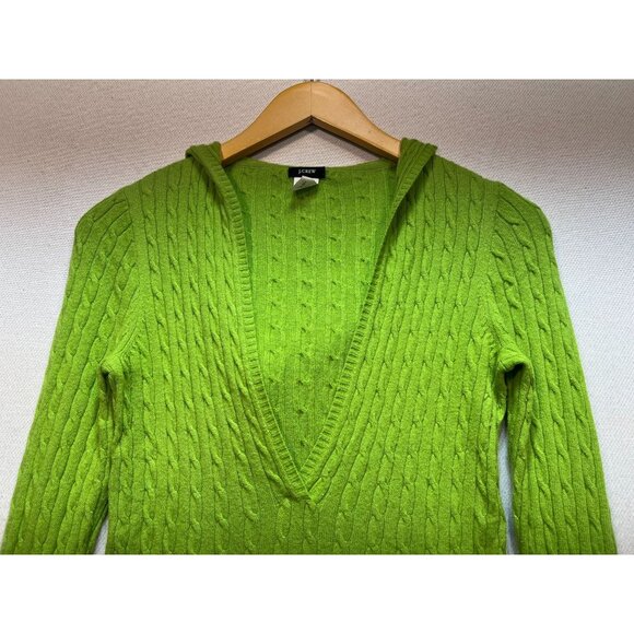 J. Crew Women's Deep V Neck Wool Pullover Hooded Sweater Cable Knit Size S Green - Picture 4 of 11